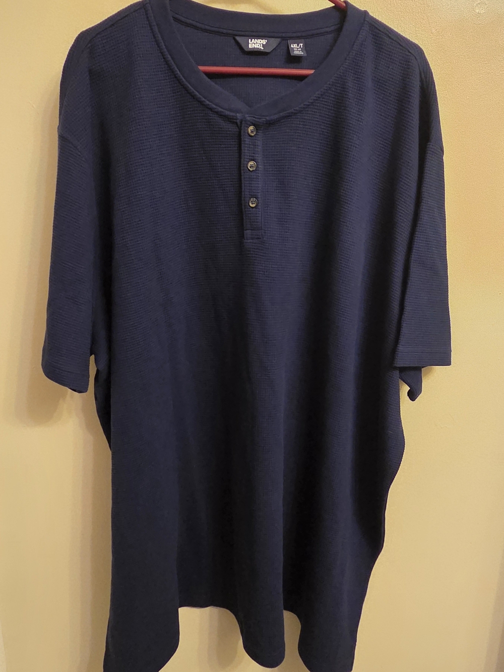 Lands' End 4XLT Waffle Knit Thermal Henley Shirt Navy Blue Short Sleeve Workwear